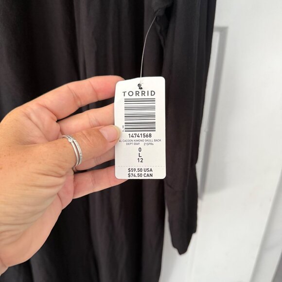 Torrid Black Long Open Cardigan With Skull Graphic Back Design Size 0 - Picture 4 of 4